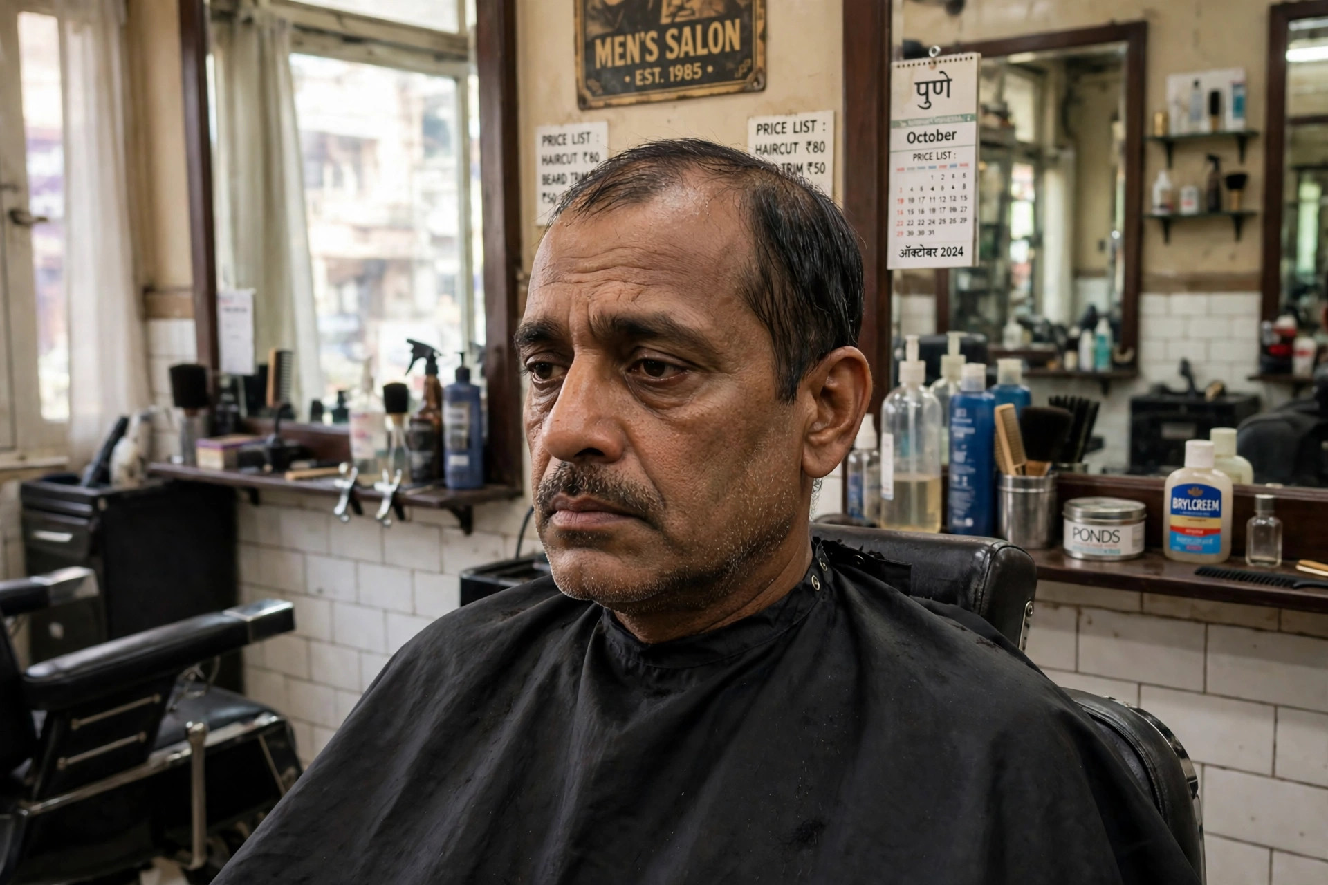 Man with flat lifeless hair and slight stubble looking dull before haircut